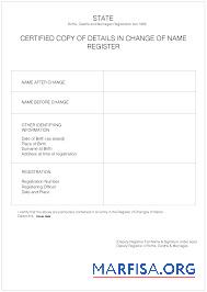 Blank Certified copy of details in change of name register example